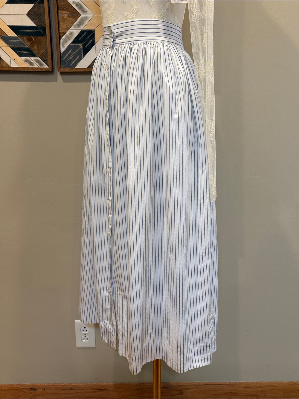 Vintage Ralph Lauren Blue Label 80s Striped Cotton Flared Button Down Maxi Skirt - Picture 5 of 13